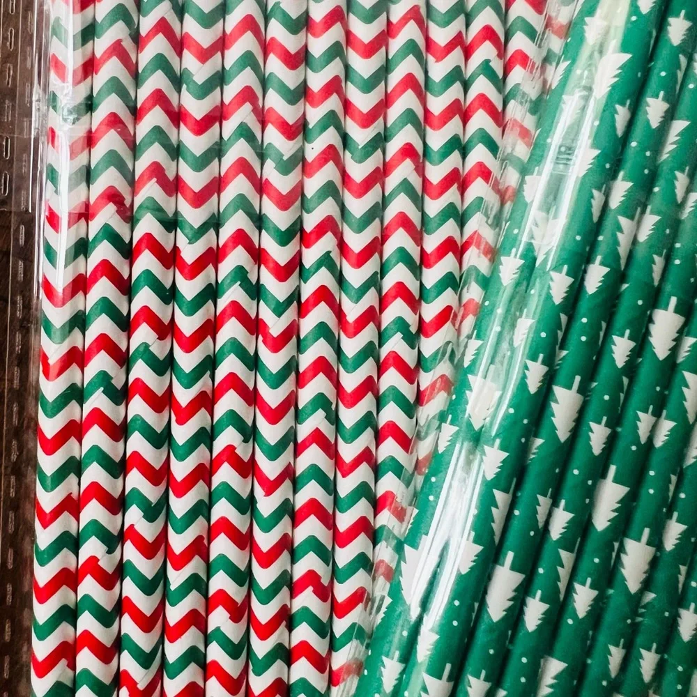 Christmas Festive Red and Green Striped Straws